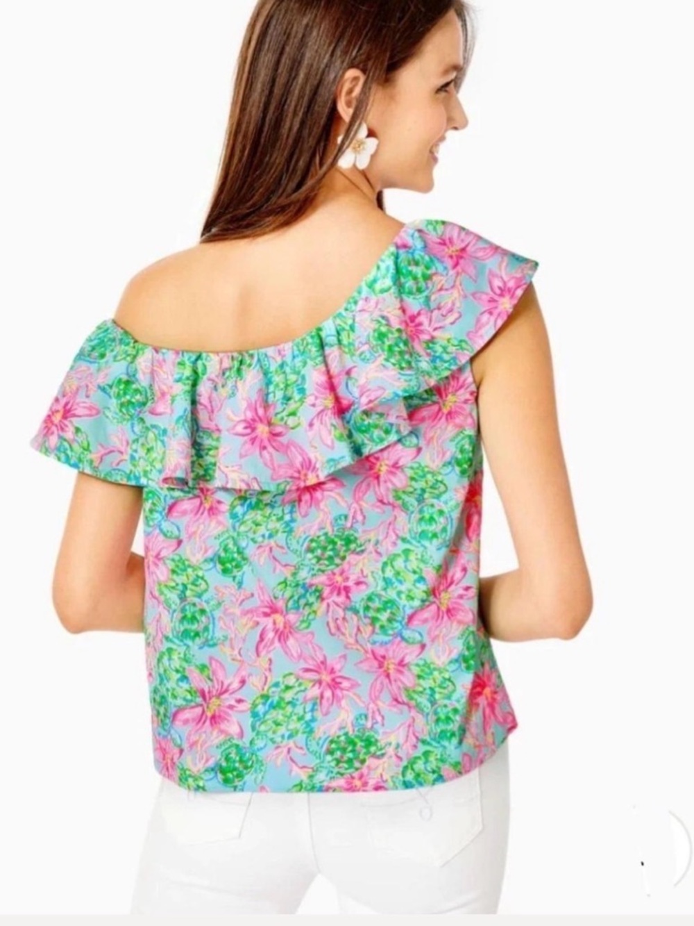 Lilly Pulitzer Zeldie One Shoulder Ruffle Top Size Xtra Small - Picture 2 of 8